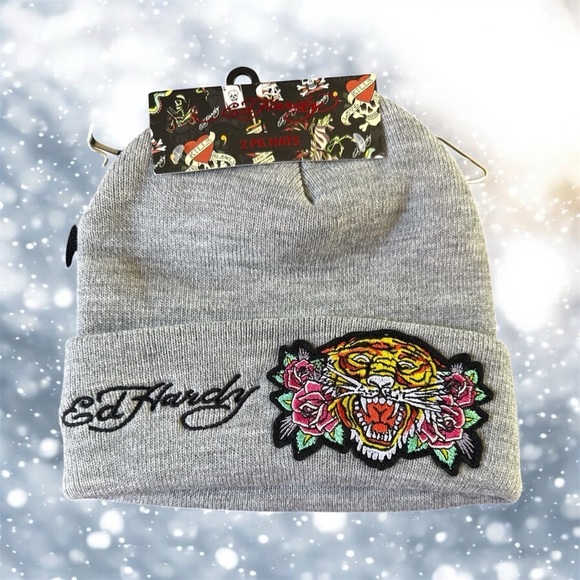 Ed Hardy Black Beanie & Gray Beanie 2pk. Brand new.